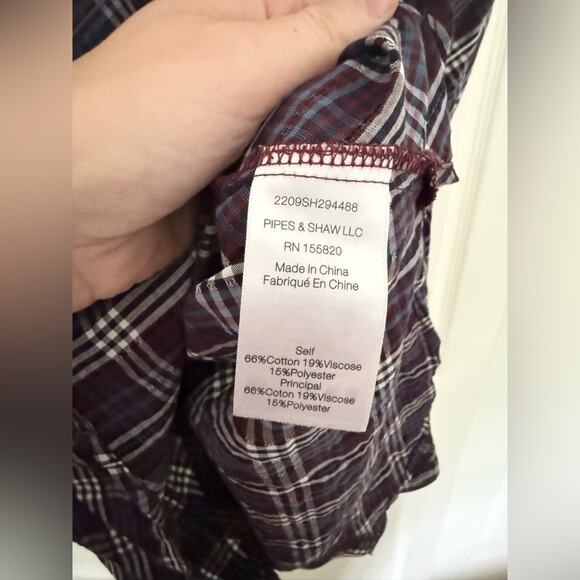 Veronica Beard Isabel Reversed Plaid Blouse Wine Puff Sleeve Blouse Size 0 - Picture 9 of 12